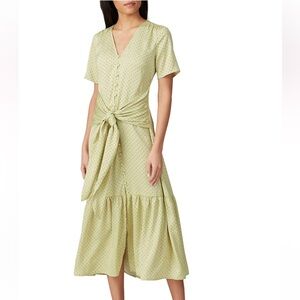Women’s Light Green Polka Dot Tie-Waist Midi Dress